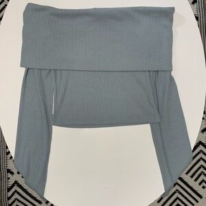 Chic off shoulder Ribbed in Cool Blue Gray
